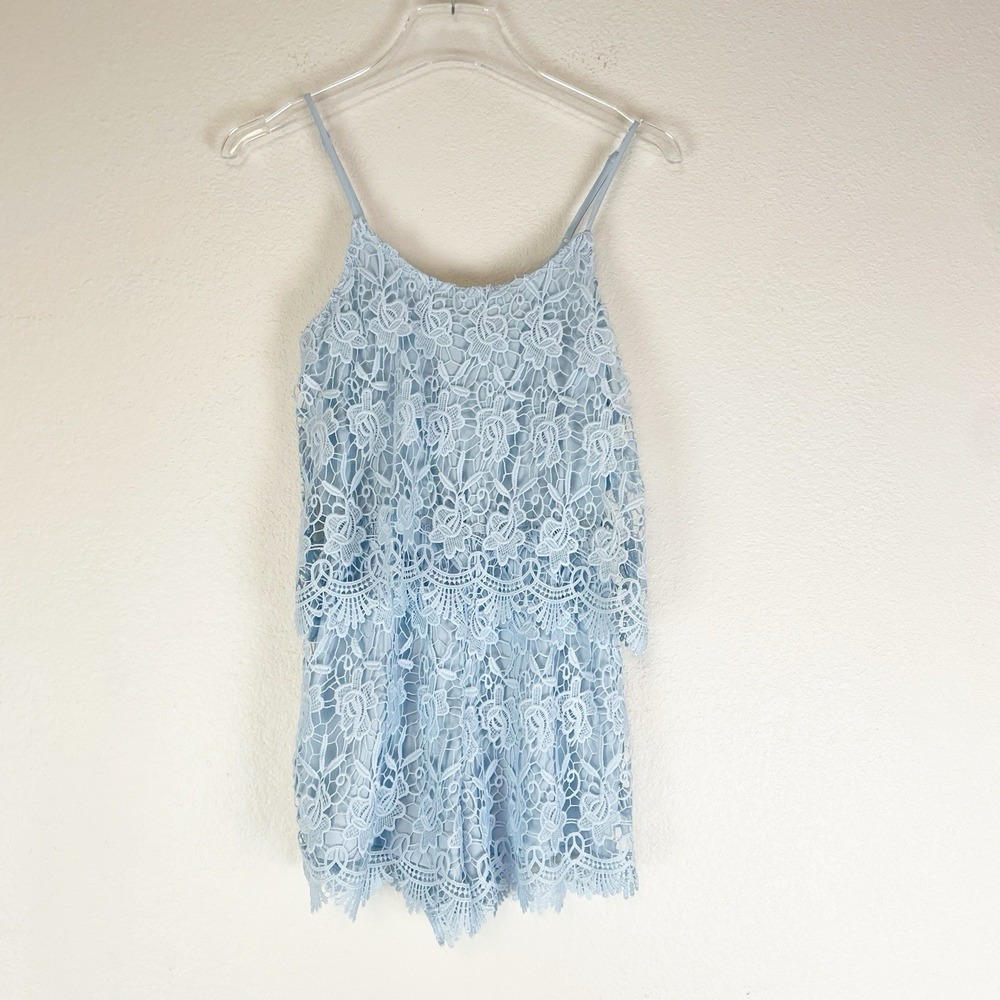 Yumi Kim‎ Romper Womens XS Lace Jet Set Baby Blue Boho Coastal Beach Travel